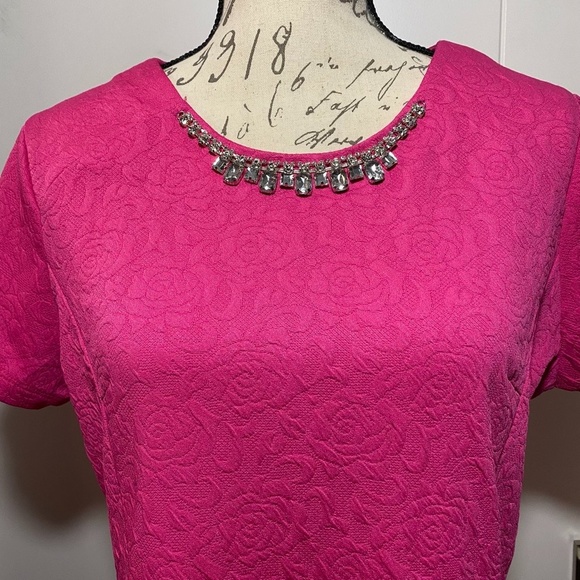 DOUBLJU Ladies Jewel Embellished Textured Peplum Top Pink Size XXL - Picture 3 of 6